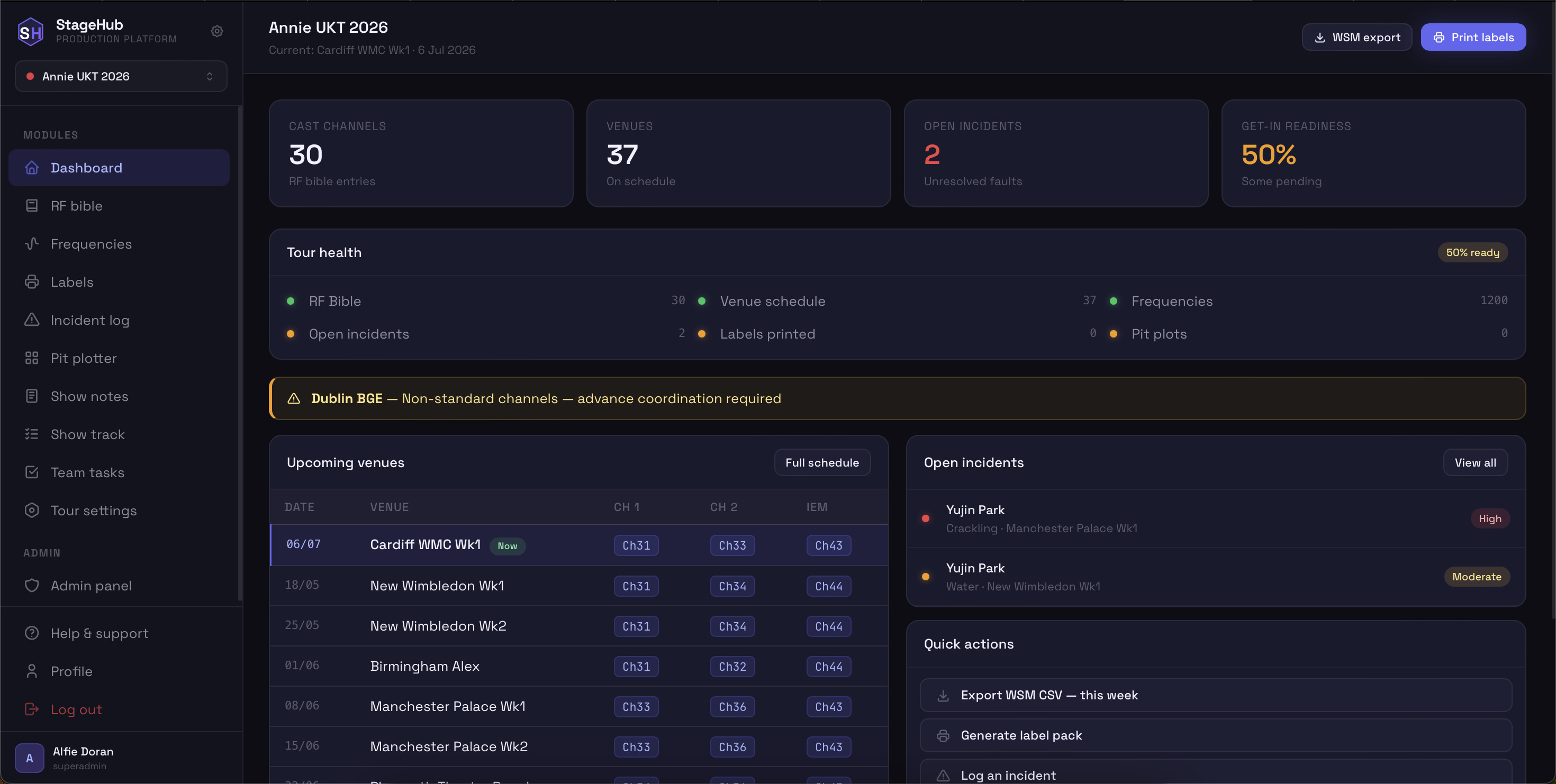 StageHub live product screenshot