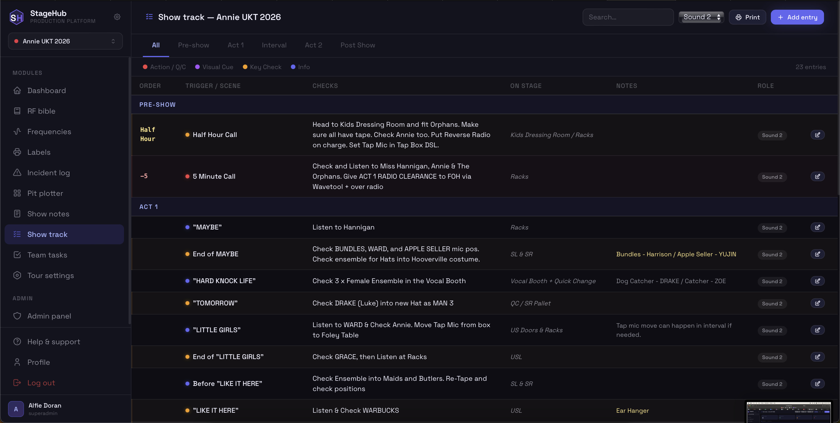 StageHub live product screenshot